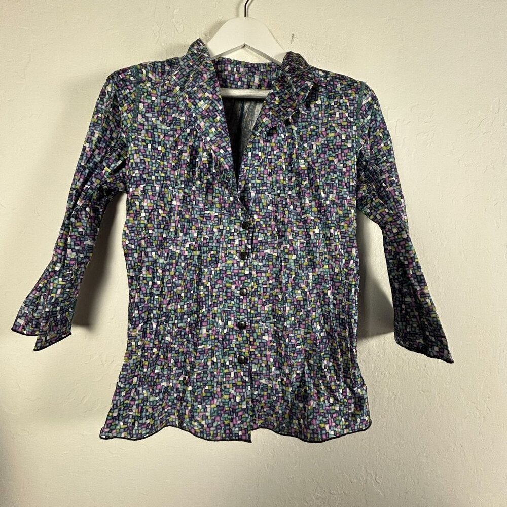 Beluya San Francisco Womens Geometric Pattern Button-Up Shirt Medium Long-Sleeve